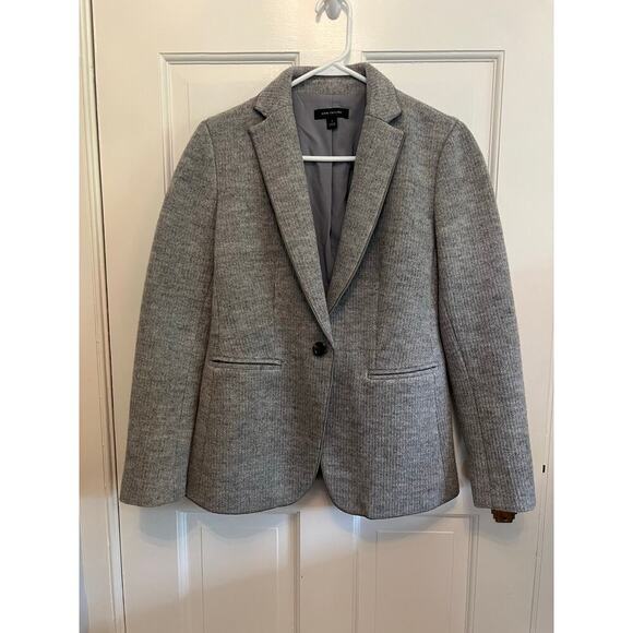 Ann Taylor Women's 2 Blazer Jacket Gray Wool Blend Knit Ribbed Academia Career - Picture 1 of 14